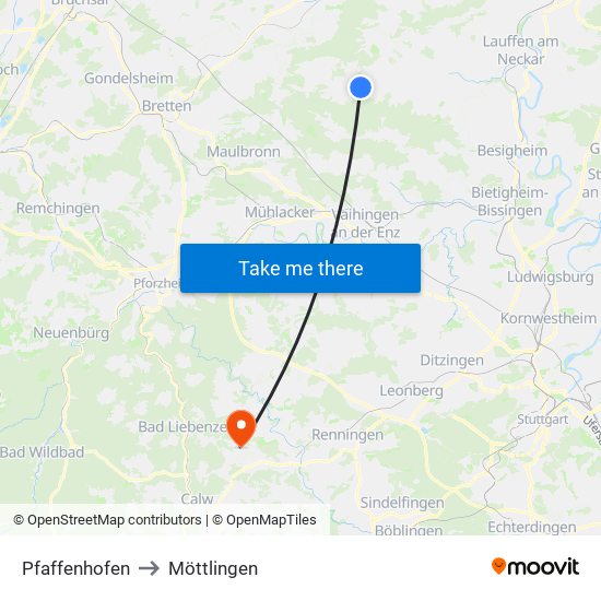 Pfaffenhofen to Möttlingen map