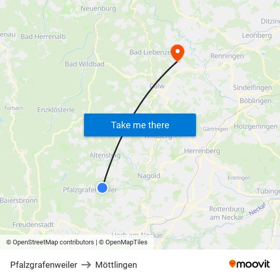 Pfalzgrafenweiler to Möttlingen map