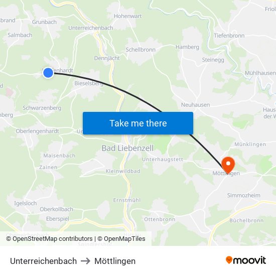 Unterreichenbach to Möttlingen map