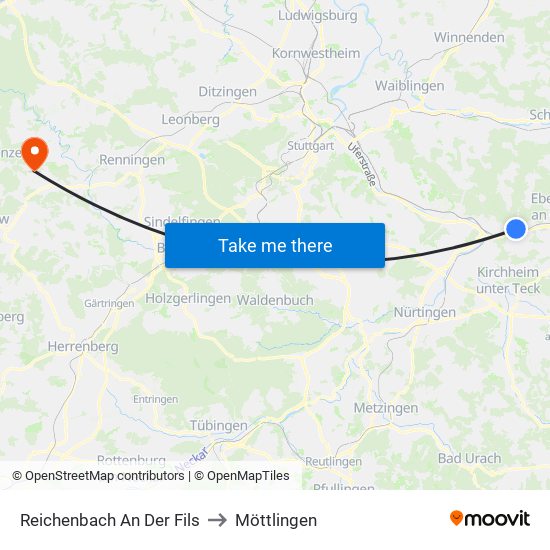 Reichenbach An Der Fils to Möttlingen map