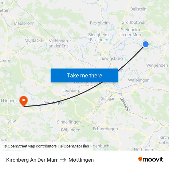 Kirchberg An Der Murr to Möttlingen map