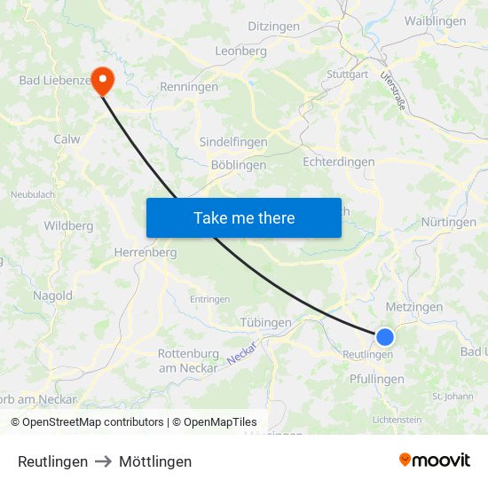 Reutlingen to Möttlingen map