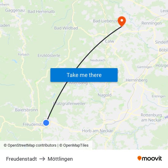 Freudenstadt to Möttlingen map