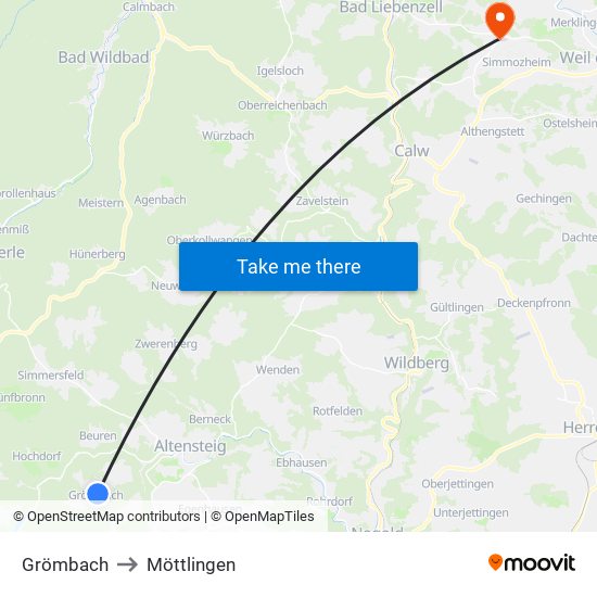 Grömbach to Möttlingen map