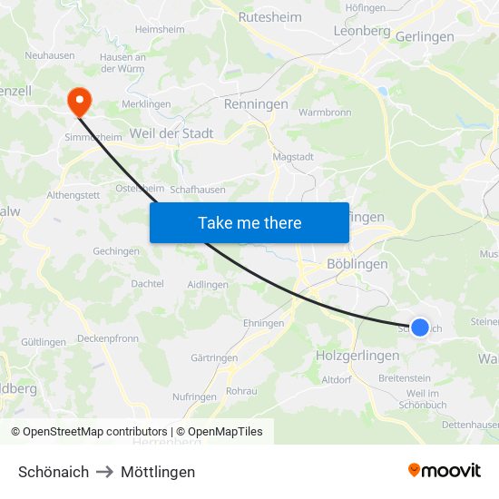 Schönaich to Möttlingen map
