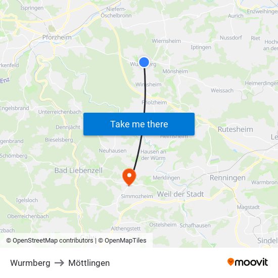 Wurmberg to Möttlingen map