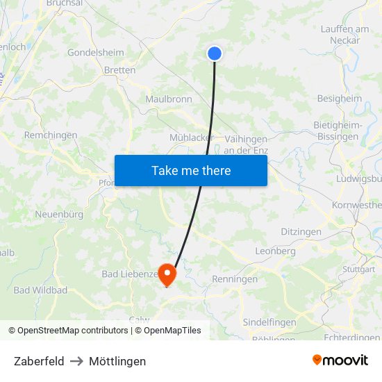 Zaberfeld to Möttlingen map