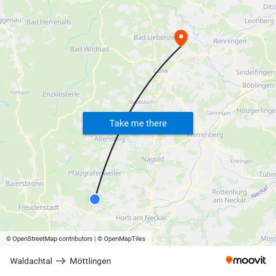Waldachtal to Möttlingen map