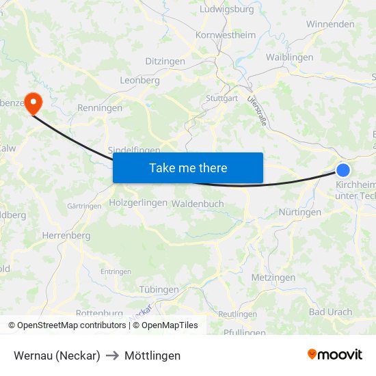 Wernau (Neckar) to Möttlingen map