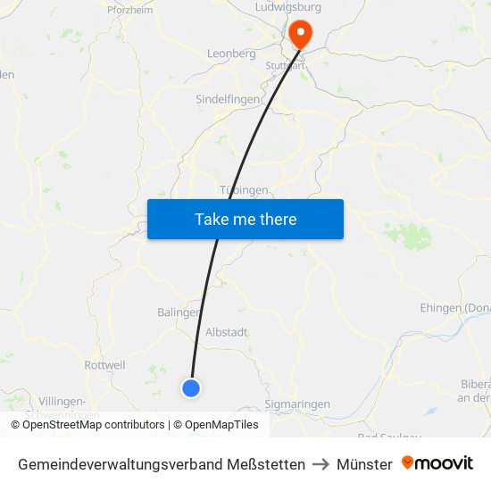 Gemeindeverwaltungsverband Meßstetten to Münster map