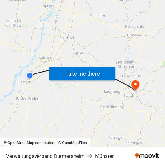 Verwaltungsverband Durmersheim to Münster map