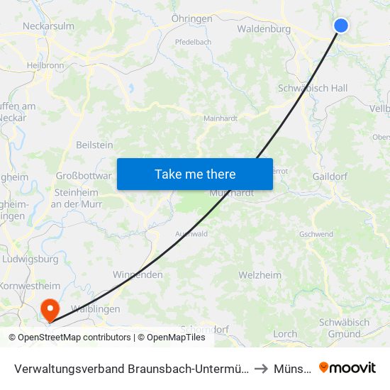 Verwaltungsverband Braunsbach-Untermünkheim to Münster map