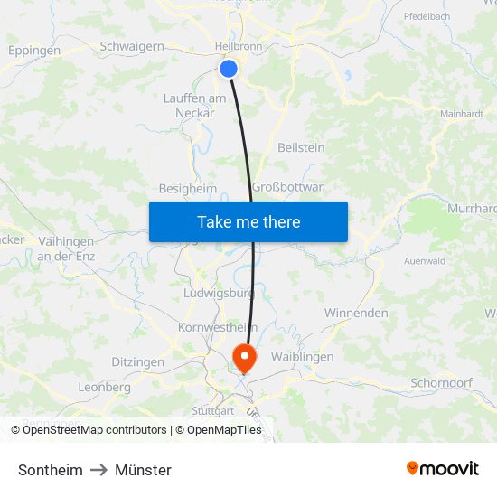 Sontheim to Münster map