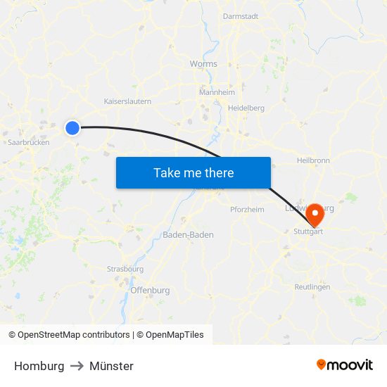 Homburg to Münster map