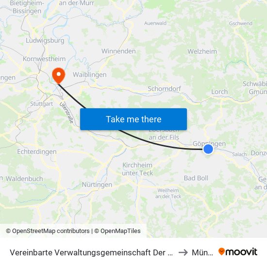 Vereinbarte Verwaltungsgemeinschaft Der Stadt Göppingen to Münster map