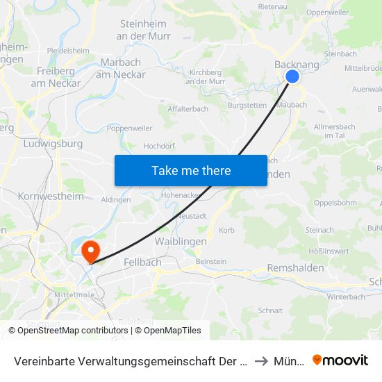 Vereinbarte Verwaltungsgemeinschaft Der Stadt Backnang to Münster map