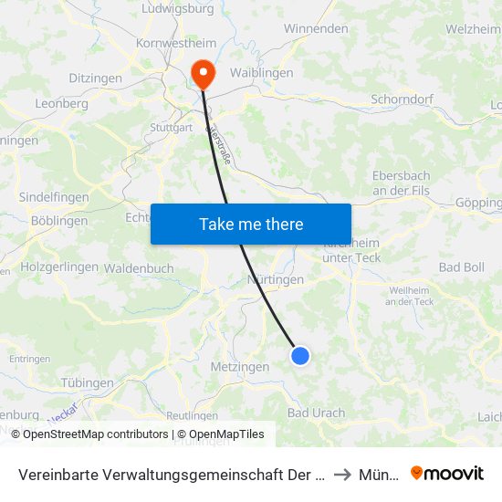 Vereinbarte Verwaltungsgemeinschaft Der Stadt Neuffen to Münster map