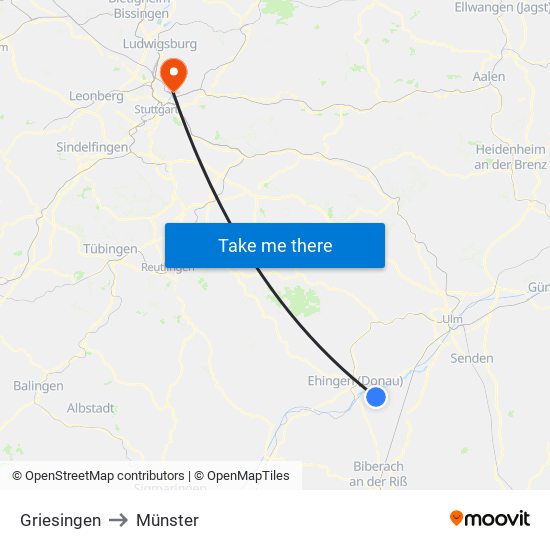 Griesingen to Münster map