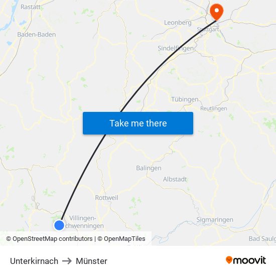 Unterkirnach to Münster map