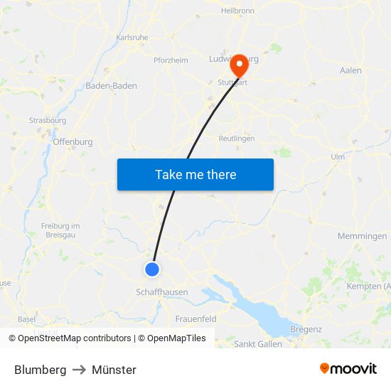 Blumberg to Münster map