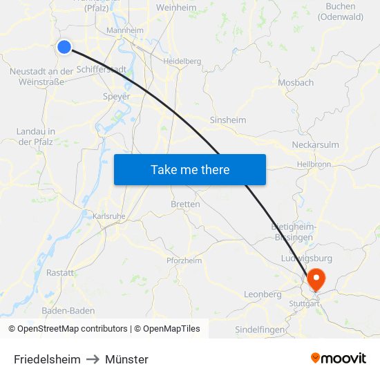 Friedelsheim to Münster map