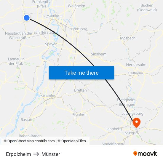 Erpolzheim to Münster map