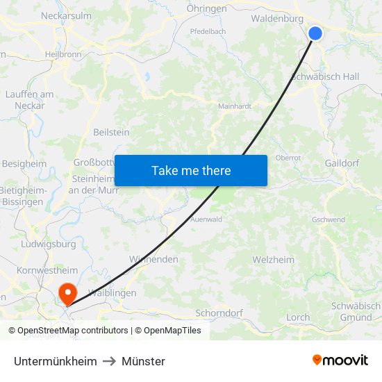 Untermünkheim to Münster map