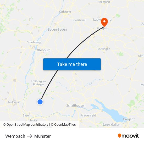 Wembach to Münster map