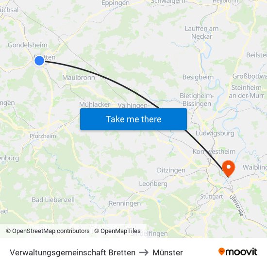 Verwaltungsgemeinschaft Bretten to Münster map