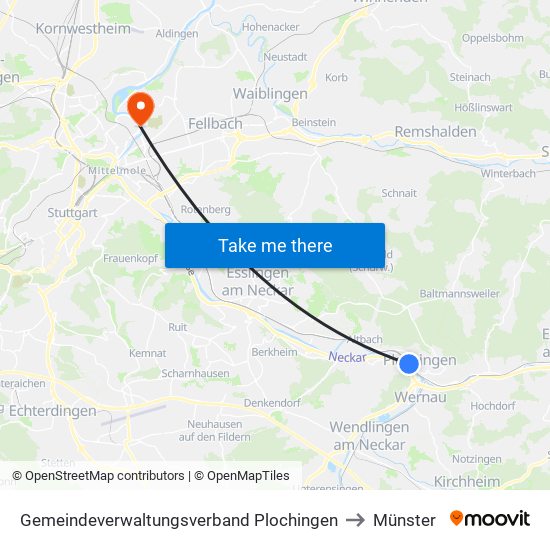 Gemeindeverwaltungsverband Plochingen to Münster map