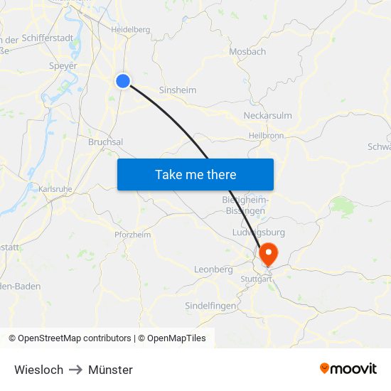 Wiesloch to Münster map