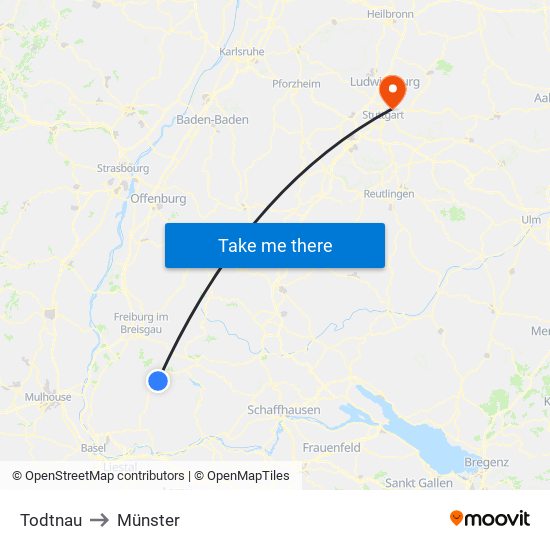 Todtnau to Münster map