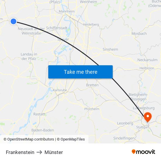 Frankenstein to Münster map