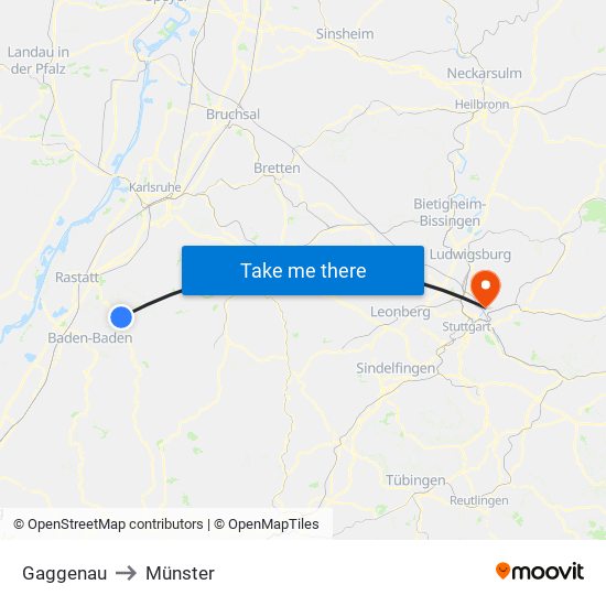 Gaggenau to Münster map