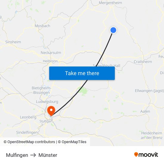 Mulfingen to Münster map