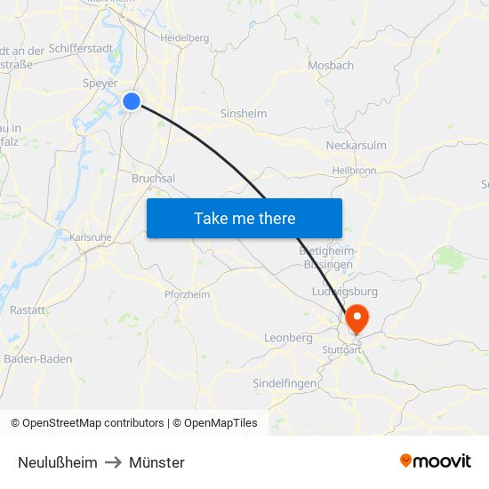 Neulußheim to Münster map