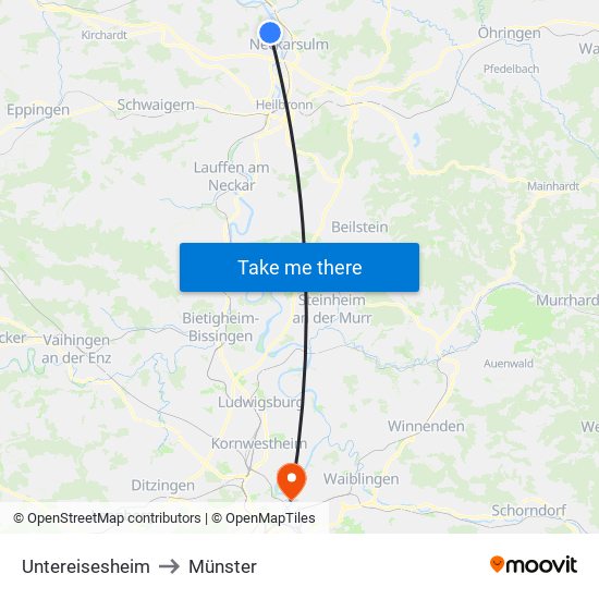 Untereisesheim to Münster map