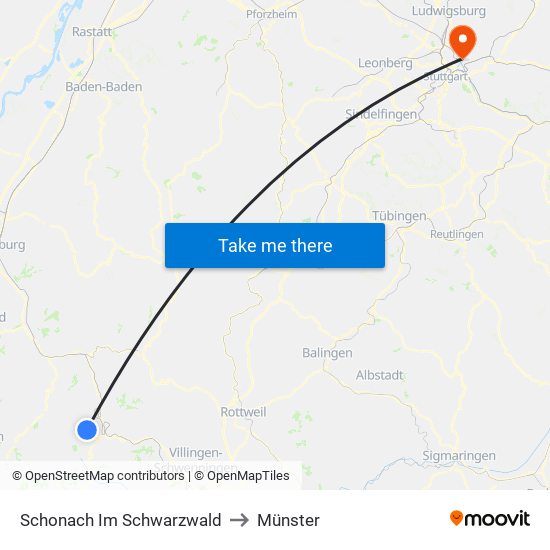 Schonach Im Schwarzwald to Münster map