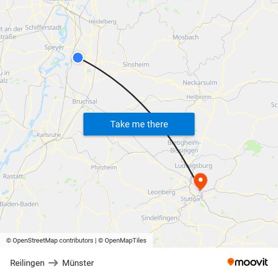 Reilingen to Münster map