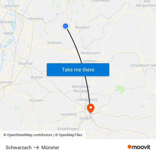Schwarzach to Münster map