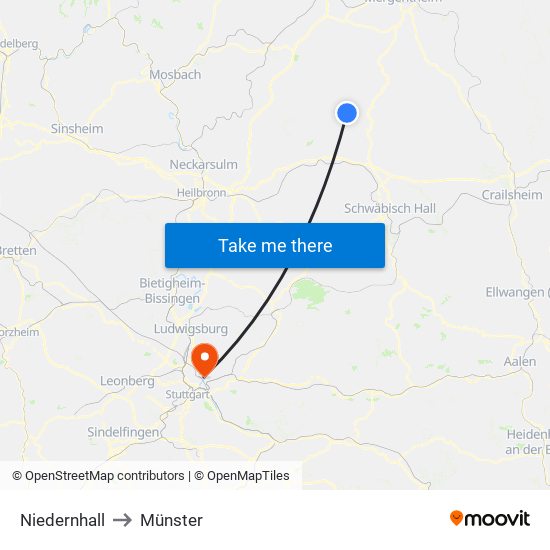 Niedernhall to Münster map