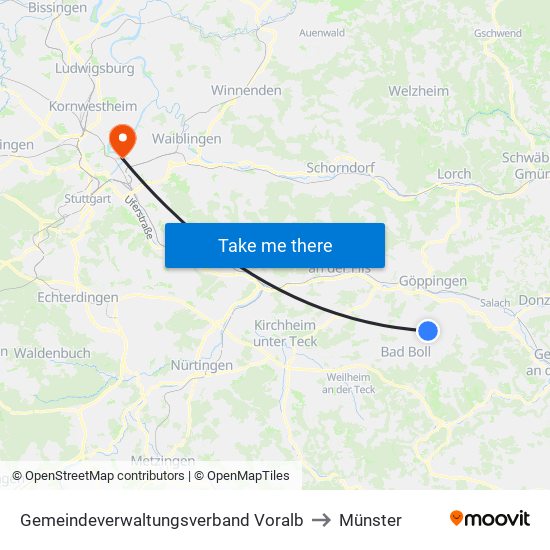 Gemeindeverwaltungsverband Voralb to Münster map