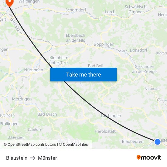 Blaustein to Münster map