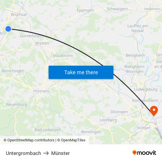 Untergrombach to Münster map