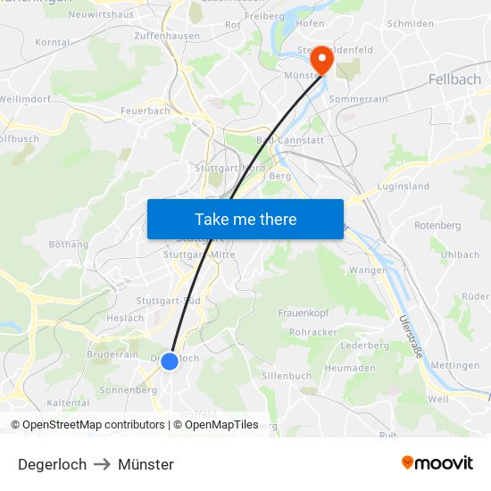 Degerloch to Münster map