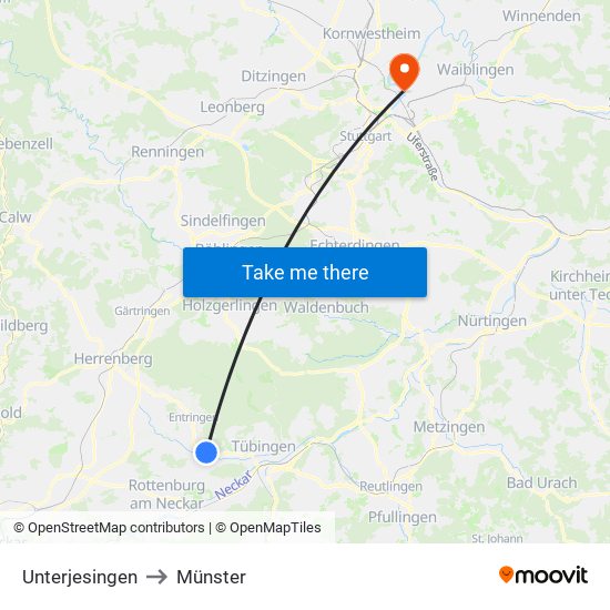 Unterjesingen to Münster map