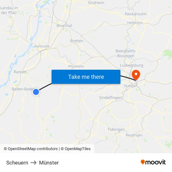 Scheuern to Münster map