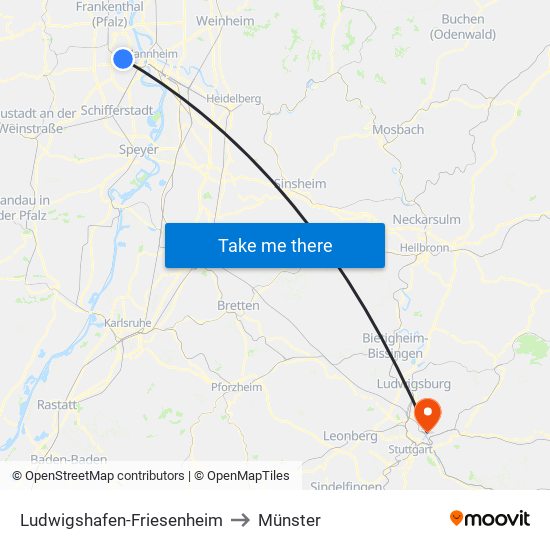 Ludwigshafen-Friesenheim to Münster map