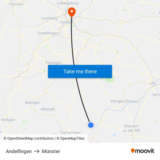 Andelfingen to Münster map