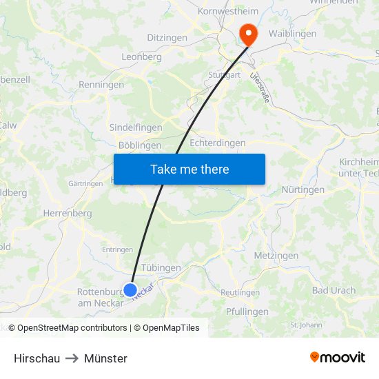 Hirschau to Münster map